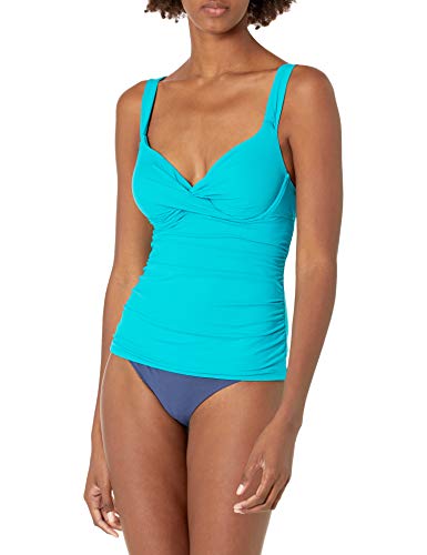 Anne Cole Women's Twist Front Underwire Cup Sized Tankini Swim Top, Cobalt Blue, 34B/32C