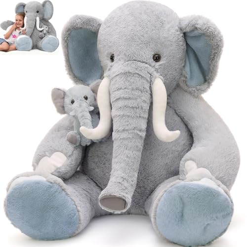 MorisMos 100cm lang Riesen Elefant Kuscheltier XXL, 2 stücke groß Grau Elefant Stofftier Plüschtier… – Ansicht 1