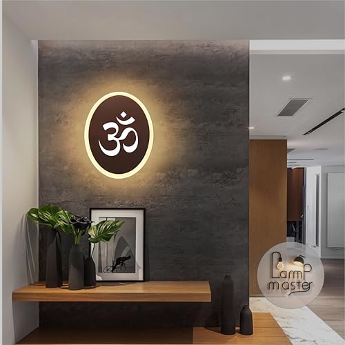 Image of Om Wall Light | LED Spiritual Wall Decor for Home Temple & Living Room Ideal for Puja Room | Warm White & White Glow | Rose Gold Mirror Acrylic | 23x18 cm