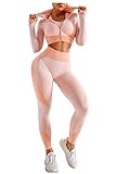 Stil: 3 Stück activewear.Sleeveless Fitness Bra + Lang-Hülse Half Zip Crop Top + Hohe Taillen-Bauch Kompression Abnehmen Gamaschen.