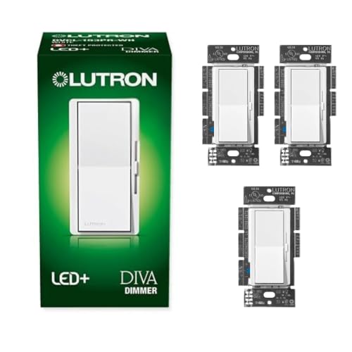 Lutron Diva LED+ Dimmer Light Switch for Dimmable LED, Halogen, and Incandescent Bulbs, 150 Watt, Single-Pole or 3-Way, DVCL-153P-WH-3-A, White, 3 Pack