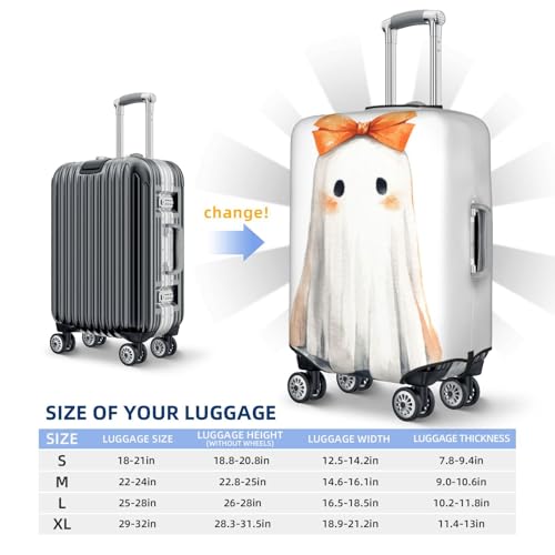 Cute Ghost With Orange Bow Elastic Travel Luggage Covers Dustproof Scratch-Resistant Suitcase Protector Fit 22-24 Inch4