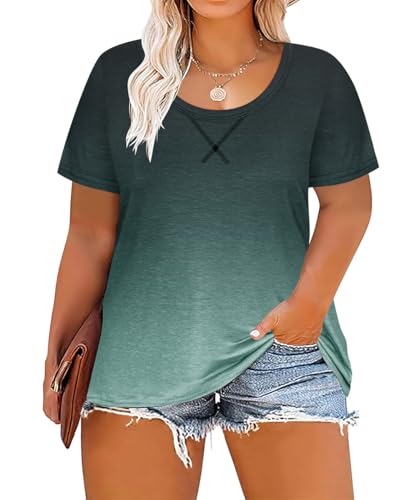Image of CARCOS Plus Size Tops for Women Short Sleeve Shirt Summer Star /Leopard /Tie Dye /Flower Crewneck Pullover Tunic XL-5XL