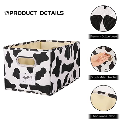 Anminy Fabric Storage Bin Cow Print Cotton Linen Foldable Open Storage Basket Box With Handles Pp Plastic Board Label Window Pocket Decorative Washable Desktop Closet Shelf Organizer Container - Small #TOP2