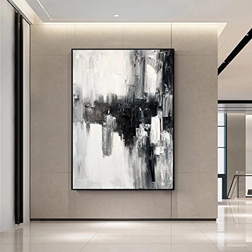 Yayun Art Peinture murale abstraite sur toile Tableau noir et blanc pour salon Peintures abstraites Décoration d'intérieur Affiches et impressions 60x90cm (24x31in) avec cadre
