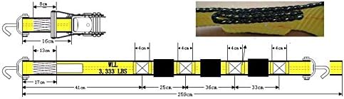 Miniatura 8 de Mytee Products Paquete de 4 correas de transporte de automóvil de 2 pulgadas x 9 pies para remolque con trinquete, gancho giratorio en J y bloque de