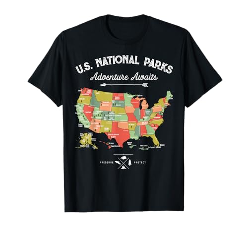 National Parks T Shirt Map Camping Tshirt Women Men Hiking T-Shirt