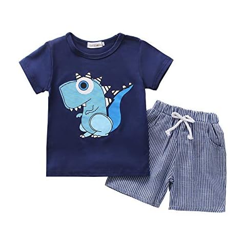 BOBORA Baby Boy Kids Summer Clothes Set Cartoon Whale Short Sleeved Tops with Elastic Striped Short Pants 0-7Years Cover