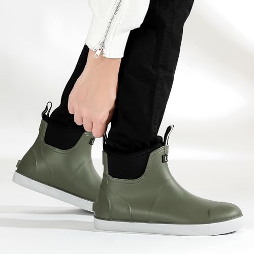 Image of Men's Deck Boots, Waterproof Non-Slip Ankle Rain Boots for Fishing