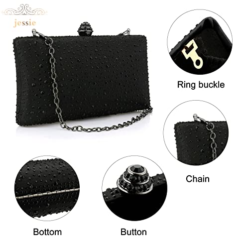 Jessie Women Beaded Clutch Bag Rhinestone Crystal Purse Glitter Evening Handbag For Wedding Cocktail Prom Party (Black) #TOP4