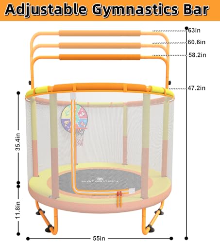 LANGXUN 60" Trampoline for Kids, 5ft Toddler Mini 6-in-1 Trampoline Indoor Outdoor with Swing, Basketball Hoop, Dart Board, Gymnastics Bar, Rings, Christmas Toys Birthday Gifts for Girls Boys Age 1-8