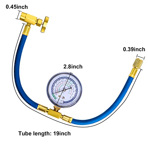 R134a Refrigerant Charging Hose to Refrigerator, AC Recharge Hose, Can Tap with Gauge - R134a Can to R-12/R-22 port - Thumbnail 2