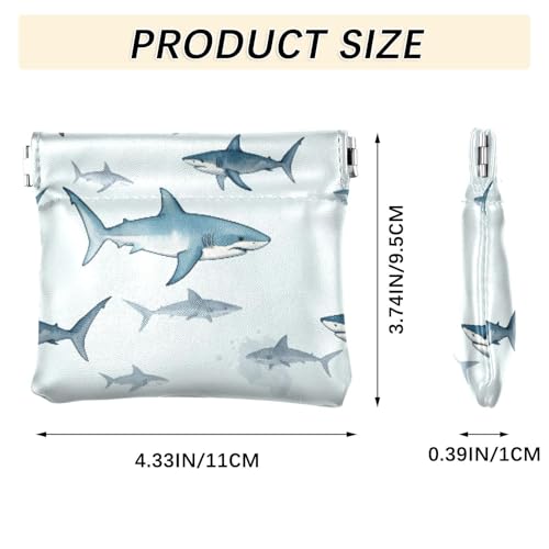 Watercolor Sharks Coin Purse Leather Pouch Change Purse, Squeeze Coin Pouch for Cards, Keys & Lipsticks, Unisex3