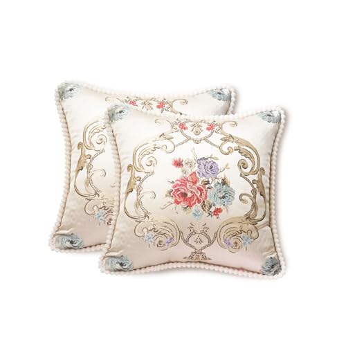 SZHELEJIAM Pillow Cover Set of 2, Jacquard Vintage Embroidered Pillow Case, for Sofa Cushion Cover for Sofa, Bed, Living Room, Throw Pillow Covers 18x18 Beige