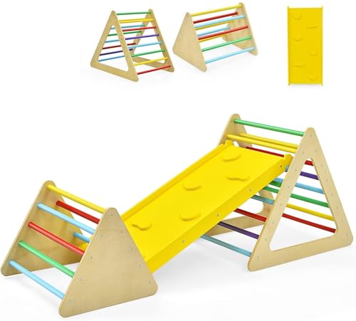 GYMAX Triangolo da Arrampicata in Legno con Scivolo per Bambini