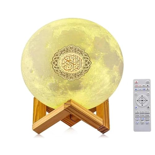 TAOZHUGONG Quran Bluetooth Moon Lamp, Quran Smart Touch, 3D LED Night Light, 16 Colours, Quran Speaker Reader, Remote Control, Small Moon Lamp (A)