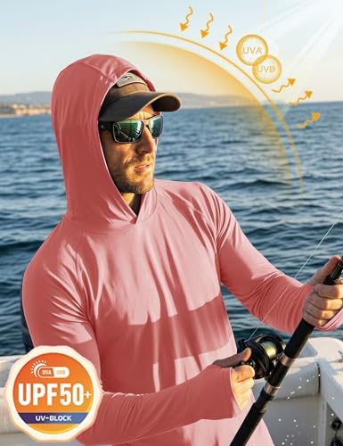 Image of MAGCOMSEN Men's Hooded UPF 50+ Sun Protection T Shirts Long Sleeve Athletic Fishing Shirts Rash Guards