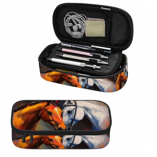 Image of Horses Pencil Case Organizer Brown Horse White Horse Animal Art Stationery Box Makeup Box School Supply for Boy Girl Men Women