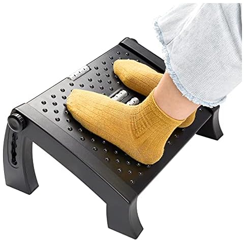 SEBIDER Height Adjustable Footrest with Massage Surface Under Desk, Ergonomic Comfort Home & Office Foot Stool, Black Cover