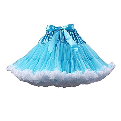 Colyanda Womens 3-Layered Pleated Tulle Petticoat Tutu Puffy Party Cosplay Skirt(Blue+White)