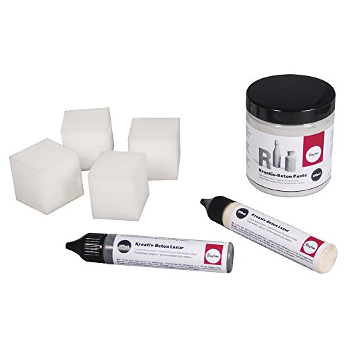 Rayher Set de béton créatif en pâte, gris, 1 set, 250ml, avec lasure, effet béton pour surfaces diverses, arts créatifs-34202000