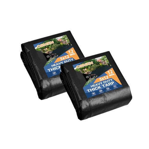 CSMEN Tarp Waterproof 5x12Ft 2pack,12Mil Heavy Duty Black Tarpaulin Cover