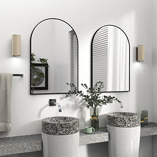 Sunslash Wall Mounted Mirror, Arched Wall Mirror For Bathroom, 30"X20" Arch Bathroom Mirror With Metal Frame, Black Vanity Mirror Decor For Mantle, Bedroom, Entryway, Living Room #TOP1