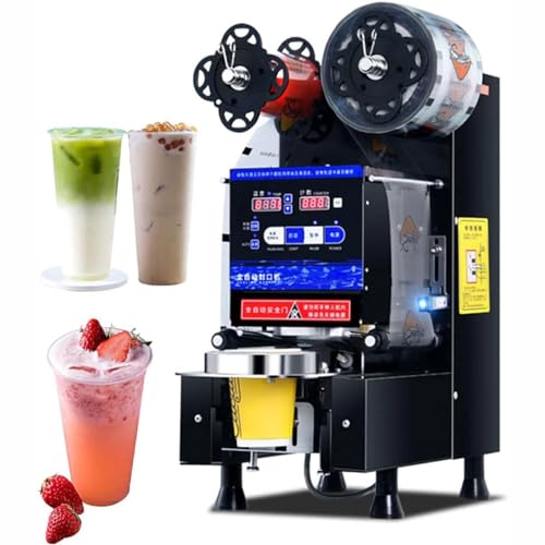GYQSSD Milk Tea Cup Sealing Machine, 480W Automatic Vacuum Sealer, Electric Cup Sealer Bubble Tea Cup Sealer, for Sealing Plastic Cups of PP, PET, Pap,Black