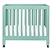 Babyletto Origami Mini Portable Folding Crib with Wheels in Lagoon, 2 Adjustable Mattress Positions, Greenguard Gold Certified