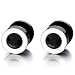 Mens Womens White Black Stud Earrings Steel Illusion Tunnel Plug Screw Back with 6MM Black Cubic Zirconia