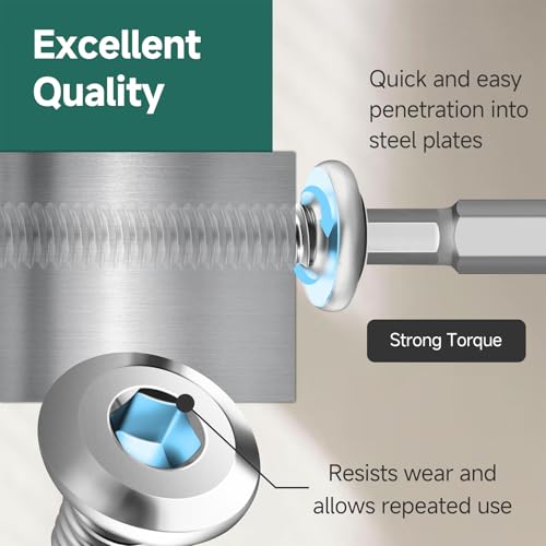 Wavanta 40Pcs Self Tapping Screws, 6 x 25mm Flat Head Self Drilling Screws for Metal, 410 Stainless Steel Screw, Hex Socket, Tek Screw with Screwdriver Bit - Image 3