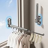 EAAGHK Wäscheständer Wandmontage mit Saugnapf, Aluminium ohne Bohren Ausziehbare Kleiderstange 90° Faltbarer Einziehbarer Kleiderständer mit 13 Haken platzsparender Wand für Balkon Terrasse Grau