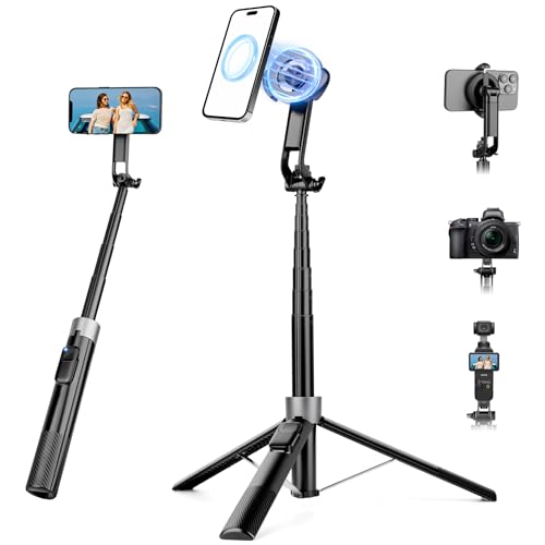 70" Magnetic Phone Tripod with Remote for iPhone MagSafe & Camera, 2-in-1 Clip & Selfie Stick, 360° Rotatable Portable Cell Phone Stand, Content Creator Essentials for Travel Vlog Video Recording by Victiv - Used condition - US$20.01