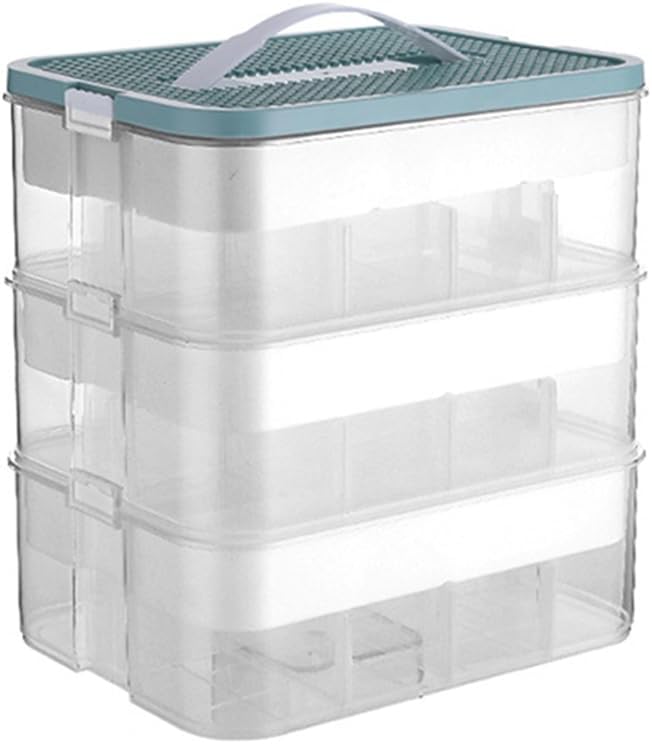 TOMVAES Toy Storage Box Organiser for Lego,3-Layer Stackable Building Blocks Container,Large Capacity Stackable Storage Boxes with Lid ＆ Handle, Toy Sorting Box