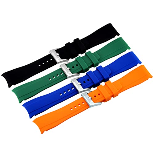 Bracelet montre caoutchouc silicone bleu 20mm à extrémité incurvée