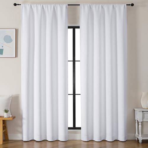 Simplebrand Ava Pure White Curtains for Bedroom 90 Inches Long 2 Panels Set, Light Filtering Window Treatment, Room Darkening Curtain, Soft Casual Rod Pocket Privacy Drapes, W50 x L90 Inch
