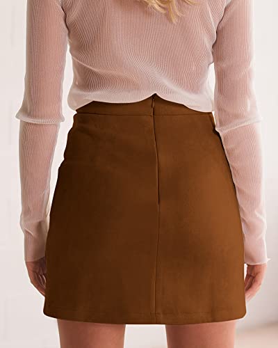 Image of MANGOPOP Mini Faux Suede Skirt for Women High Waist Skirts, Brown, X-Small