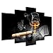 B&D XXL - Wandbilder XXL Alkohol Vlies Leinwandbild 5 tlg Kunstdruck modern Wandbilder XXL Wanddekoration Design Wand Bild - Alkohol Zigarre Poker Whisky i-A-0101-b-o
