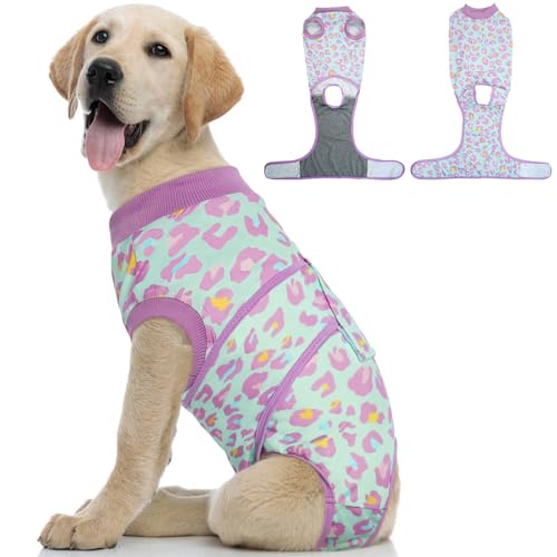 Image of Kuoser Dog Recovery Suit for Dogs After Surgery,Professional Surgical Onesie for Female Male Dogs Spay Neuter,Soft Dog Surgery Suit Bodysuit for Abdominal Wounds Skin Disease,Light Purple Leopard S