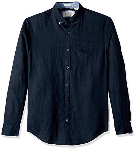 Original Penguin Men s Long Sleeve Linen Shirt, Dark Sapphire, Extra Extra Large