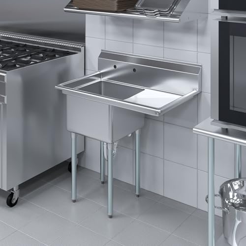 Image of 39 in. x 23.5 in. Stainless Steel One Compartment Sink with 18 in. x 18 in. Bowl and 18 in. Right Drainboard. NSF