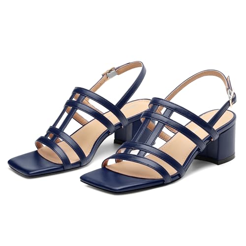 Women's Strappy Heels Low Chunky Block Heel Sandals Square Open Toe Comfortable Ankle Strap Dress Sandals Shoes for Wedding Party Work 1.8 Inch2