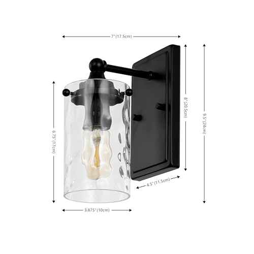 Image of SAFAVIEH Lighting Collection Jobie Black /Glass Shade Wall Sconce Set of 2 Light Fixture, Ideal for Bathroom, Entryway, Vanity, Foyer, Hallway, Living Room (LED Bulbs Included)