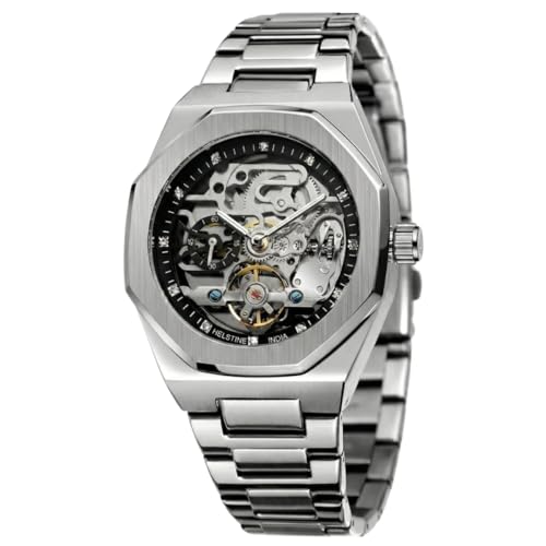 Image of Automatic Watch for Men | Skeleton Dial, Tourbillon Style Mechanical Movement | 48H Power Reserve | Stainless Steel Case & Bracelet | Hardlex Crystal | Luminous Hands | 3ATM Water Resistant | Butterfly Clasp