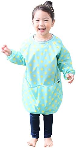 Plie Waterproof Kids Art Smocks 37 Colors (Age 1-10, S-XXL Size), Mint Dot (02-L)