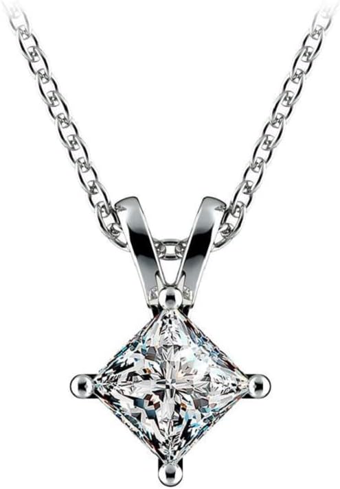 ERAA Jewel 1.0 CT Princess Colorless Moissanite Engagement Pendant, Wedding Bridal Pendant, Eternity Sterling Silver Solid Diamond Solitaire -Prong Anniversary Promise Gifts for Her