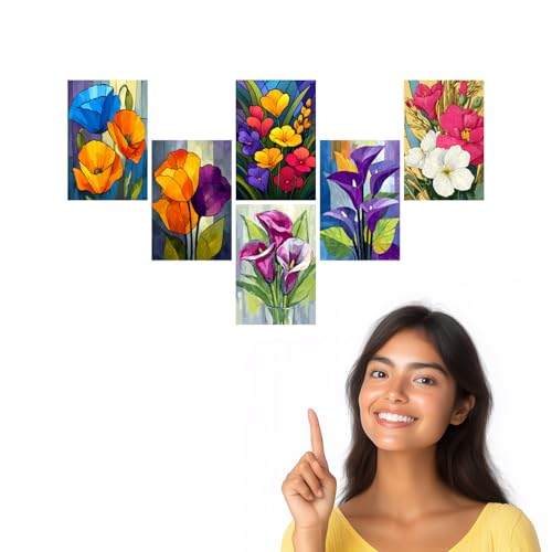 Image of SiddArtify Floral Wall Art Prints Set - Modern Flower Poster Decor for Living Room Bedroom Office - Set of 2-4x6 Inch - Board (Pack of 6) - Sticker (Pack of 6)