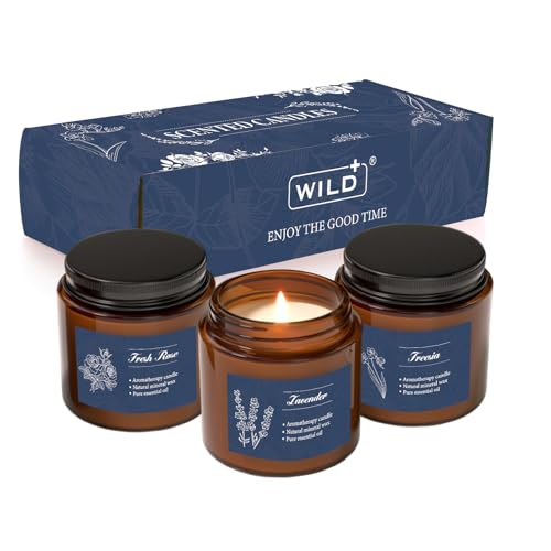 WILD+ Scented Candles Gift Set, 3Pack Soy Wax Candles of Lavender...