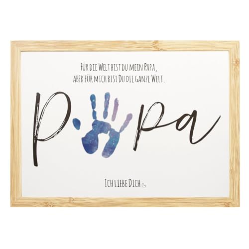 CJ&M PAPA Handabdruck Fußabdruck Kunsthandwerk, Vatertagsgeschenk für Papa, DIY Baby Kinderkarte, Dekor Kinderzimmer Erinnerungsstück, Kleinkind Vorschulhandwerk (mit Holzrahmen)