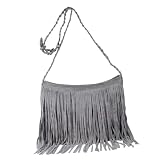 LRXIYODE Bolso Bandolera para Mujer Flecos Gris, Estilo Retro, Tamaño Mediano, Material de Gamuza, Bolso de Verano 2023, Monedero Pequeño Adecuado para Uso Diario y Viajes